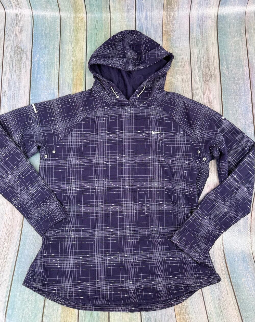 Nike Dri-Fit Purple Pullover Hoodie Running Jacket Size XL Back Vent Long Sleeve